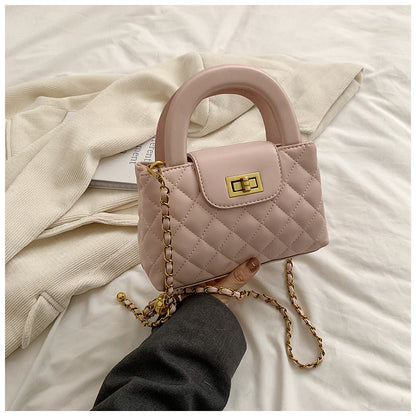 New French Minority Diamond Pattern Chain Bag Springsummer Fashion Crossbody Bag Pink