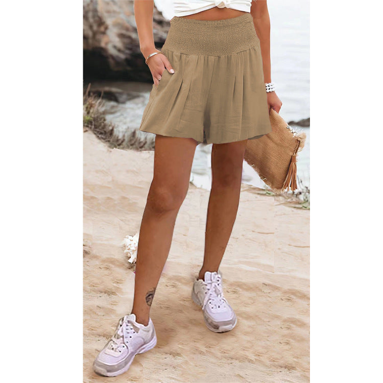 Newly Arrived at Buy Center: European And American Solid Color High Waisted Shorts Casual Pants Apricot