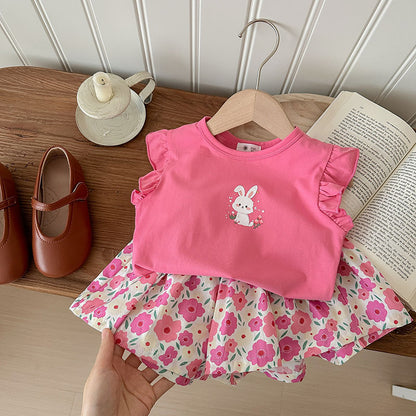 Newly Arrived at Buy Center: European And American Children's Butterfly Printed T-shirt Two-piece Set Rose Red