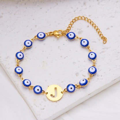 Just Arrived at Buy Center: Women's High-grade Stainless Steel Blue Eyes Fashion Hollowed-out 26 Letter Bracelet J