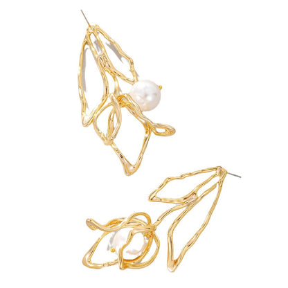 18K Real Gold Electroplated Tulip Pearl Earrings Retro Exaggerated