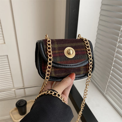 Newly Arrived at Buy Center: Plaid Retro Contrast Color Woolen Women's Shoulder Bag