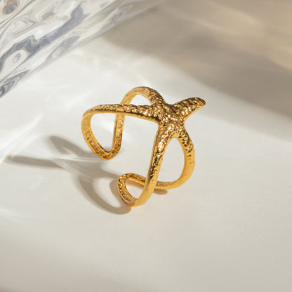 Trending Now at Buy Center: Ocean 18K Gold Stainless Steel Starfish Open Ring