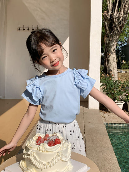 Newly Released at Buy Center: Children's Ruffled Flounced Sleeve T-shirt Sky Blue