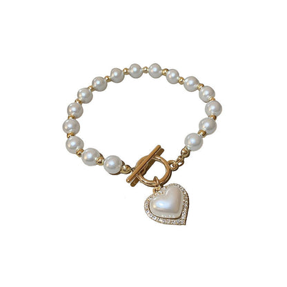 Hot New Items at Buy Center: Diamond OT Buckle Pearl Heart Bracelet