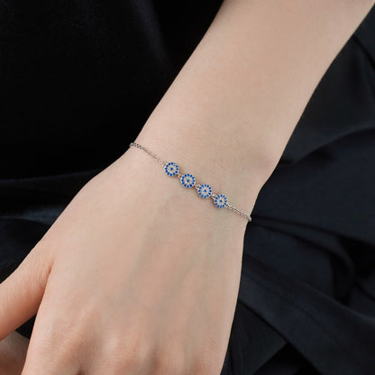 Just Arrived at Buy Center: Silver S925 White Blue Round Zirconium Inlaid Round Pendant Minority Fashion Simple Design Bracelet