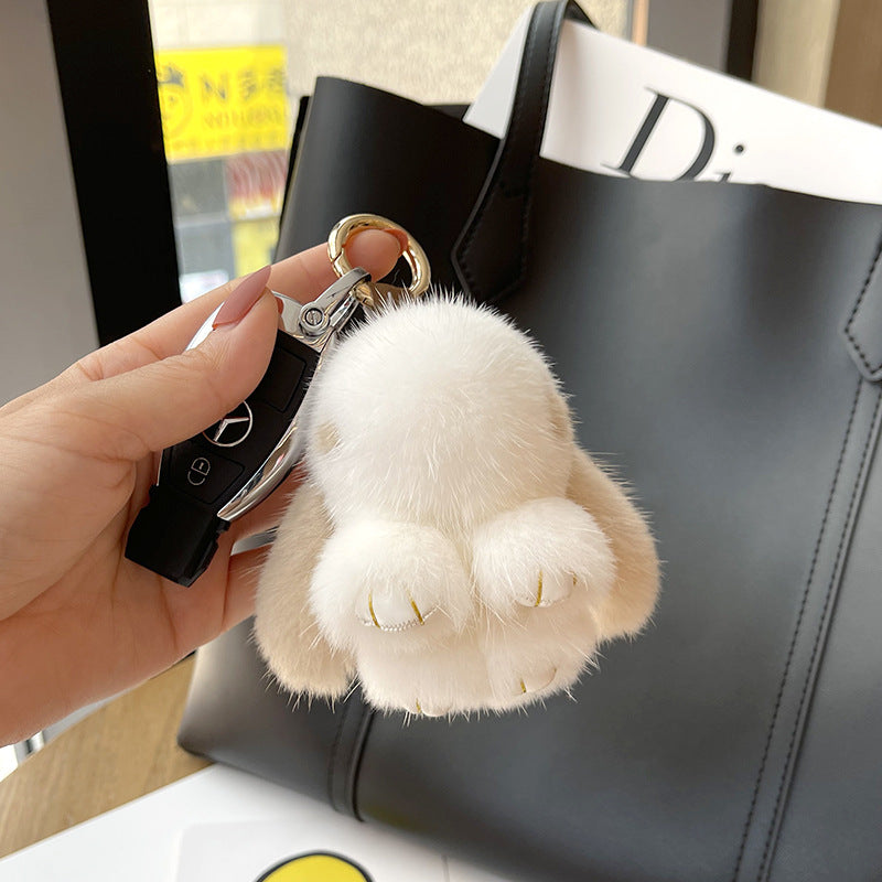 Porte-clés pendentif lapin rouge mignon en peluche de vison