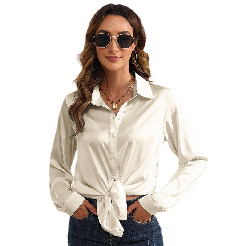 Hot New Items at Buy Center: Women's Solid Color Satin Satin Long Sleeve Blouse