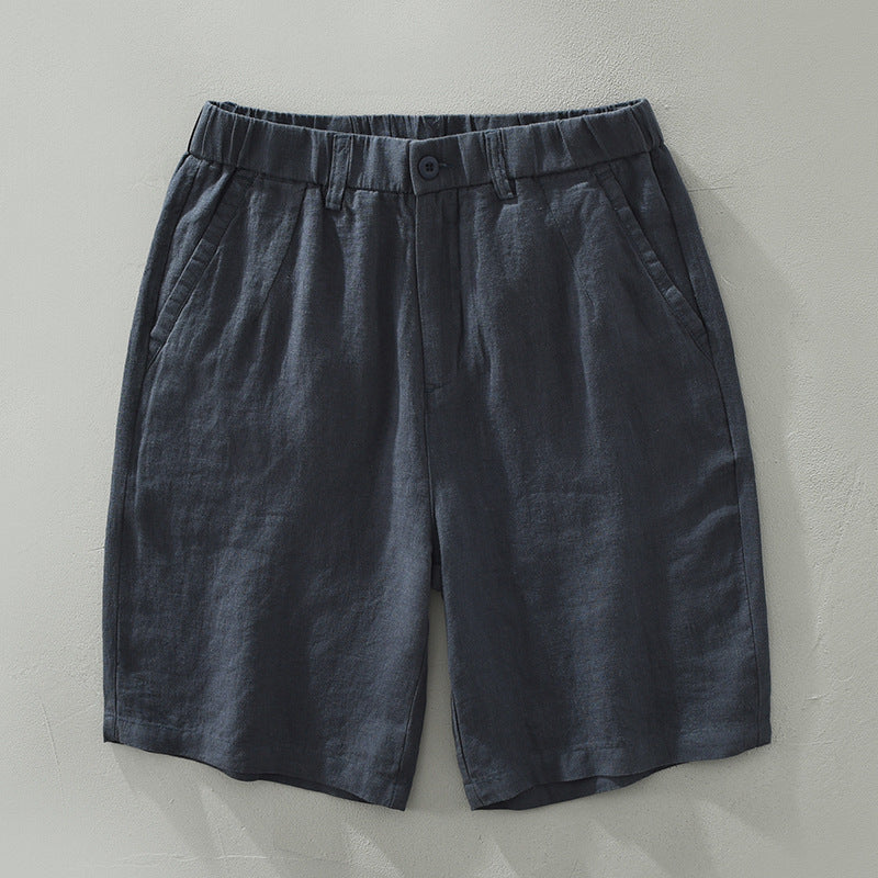 Trending Now at Buy Center: Linen Leisure Men's Loose Breathable Elastic Waist Beach Shorts Blue