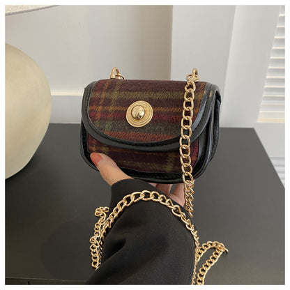 Newly Arrived at Buy Center: Plaid Retro Contrast Color Woolen Women's Shoulder Bag Red