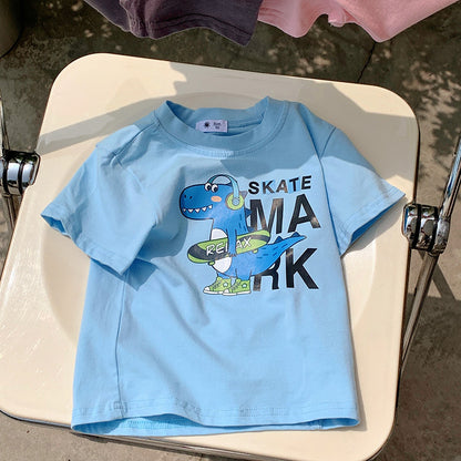 Hot New Items at Buy Center: Children's Half Sleeve Top Summer Wear Ice Blue SKA Big Blue Dragon