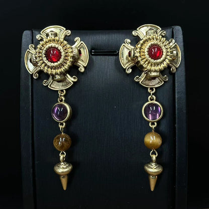 New Western Retro Tigereye Long Earrings