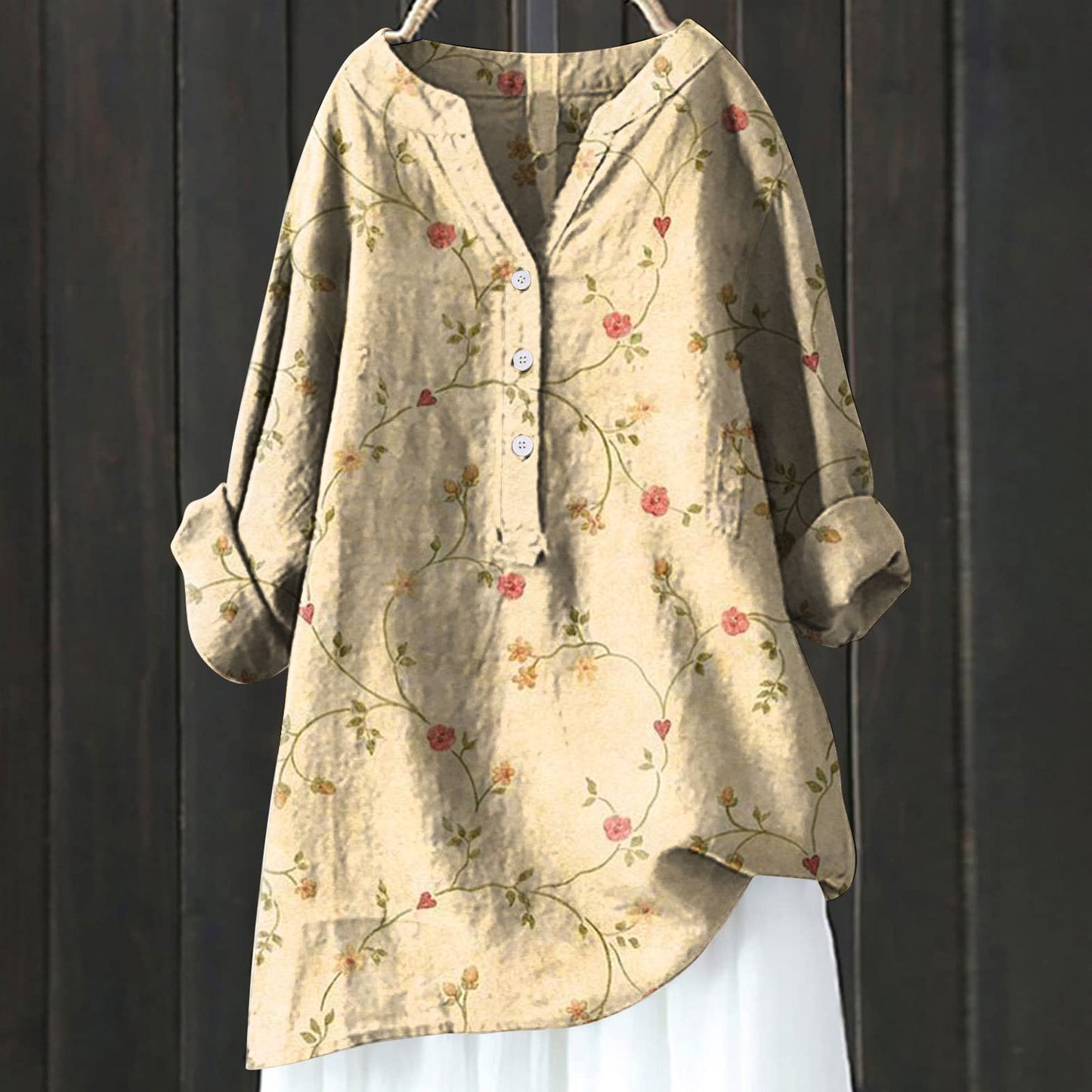 Trending Now at Buy Center: Long Sleeve Chinese Style Slub Linen Comfort Printing All-matching Shirt XL240533 HCY8