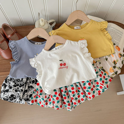 Newly Arrived at Buy Center: European And American Children's Butterfly Printed T-shirt Two-piece Set