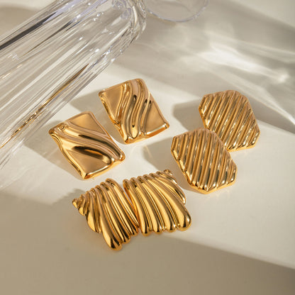 Now Available at Buy Center: Trendy 18K Gold Stainless Steel Cube Wave Earrings