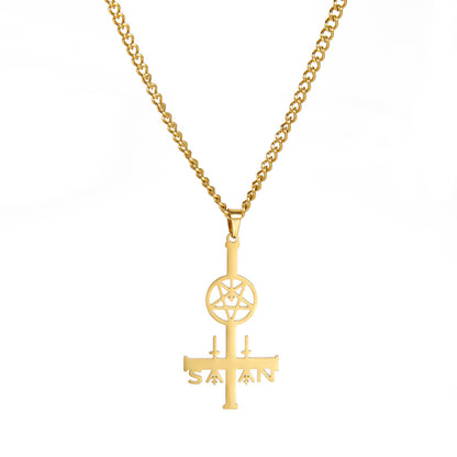 Fresh Arrivals at Buy Center: Men's Simplicity Inverted Cross Five-pointed Star Round Pendant Cross Necklace Gold