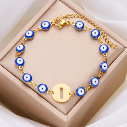 Just Arrived at Buy Center: Women's High-grade Stainless Steel Blue Eyes Fashion Hollowed-out 26 Letter Bracelet I