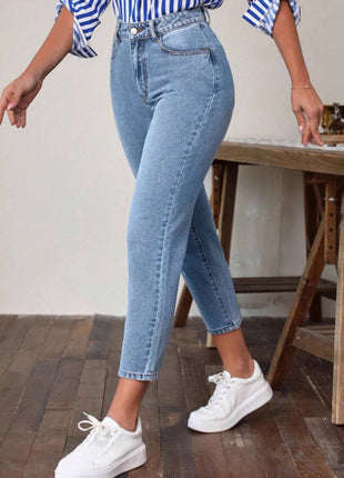 Jean skinny extensible taille haute rétro pour femme