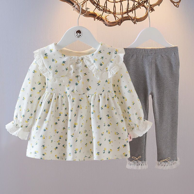 Newly Arrived at Buy Center: Girls Spring Western Style Two-piece Suit Yellow Printed Grass Flowers