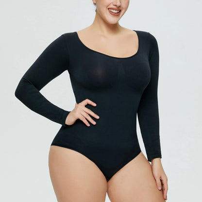 New Jumpsuit Women's Bottoming Shirt Long Sleeve Corset One-piece Corset Black