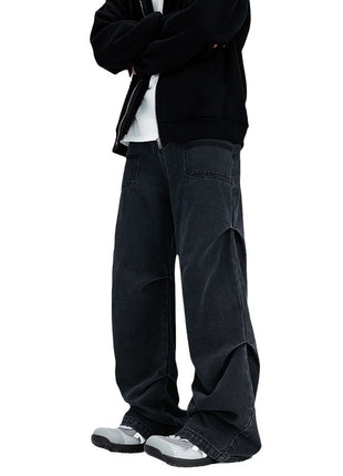 Paratrooper Patchwork Easy Matching Straight-leg Pants Black Jeans