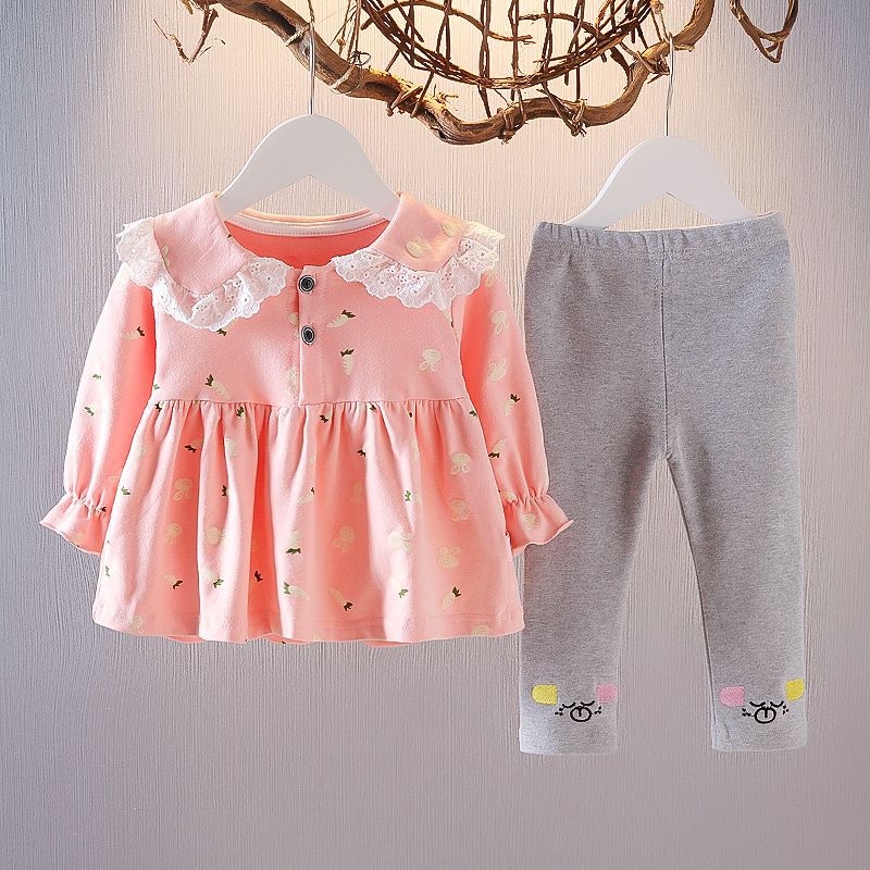 Newly Arrived at Buy Center: Girls Spring Western Style Two-piece Suit Dark Pink Rabbit Radish