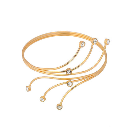 Trending Now at Buy Center: Metal Multi-layer Round Beads Armband Diamond-embedded Open Bracelet Diamond Style Gold