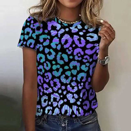 Just Arrived at Buy Center: Fashion Leopard Print Casual Short Sleeve 3e5Z5JK