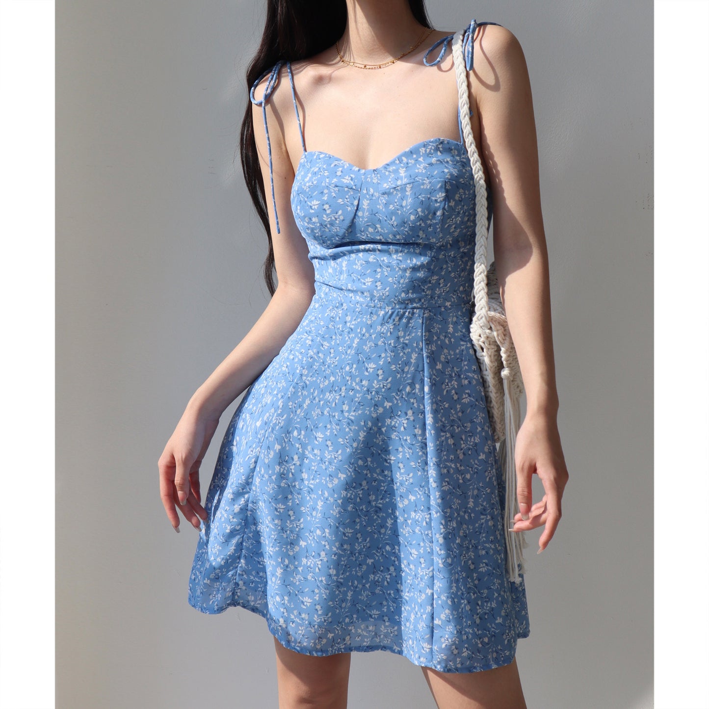 Just Arrived at Buy Center: Girl Blue Laced Floral Strap Dress A- Line Vacation Style