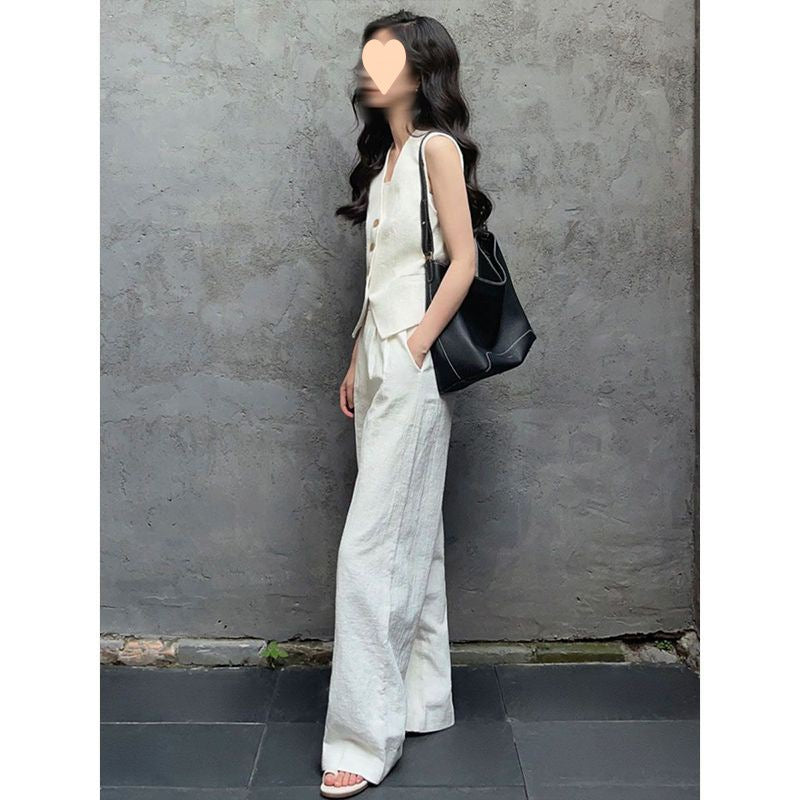 Fresh Arrivals at Buy Center: High Waist Wide Leg Pants Two-piece Suit Fashionable White Pants