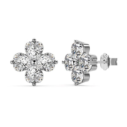 Trending Now at Buy Center: Sterling Silver Four Leaf Clover Ear Stud Female Niche Zircon DY1D0342SWWH Silver