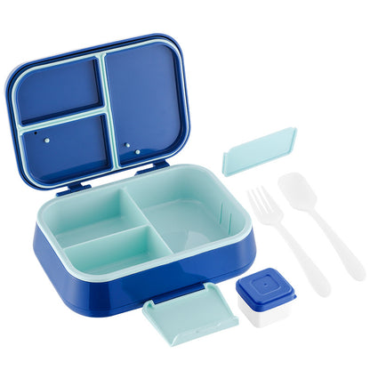 New Student Fruit Salad Compartment Sandwich Lunch Box Blue 3 Grid