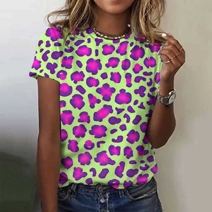 Just Arrived at Buy Center: Fashion Leopard Print Casual Short Sleeve 3e5Z5JR