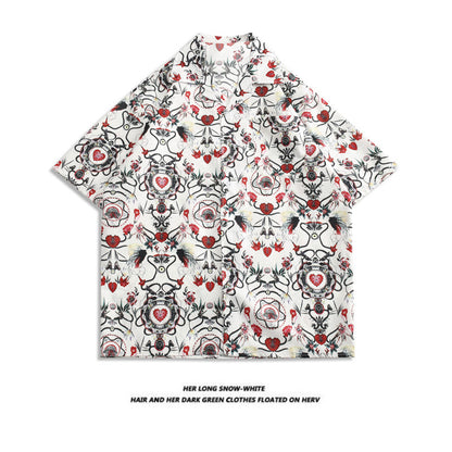 Now Available at Buy Center: Men's And Women's Retro Hong Kong Style Beach Printed Shirt Style D4013 White