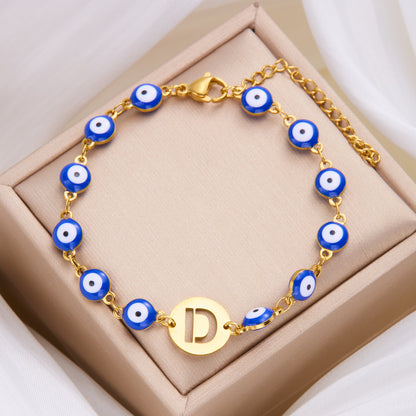 Just Arrived at Buy Center: Women's High-grade Stainless Steel Blue Eyes Fashion Hollowed-out 26 Letter Bracelet D