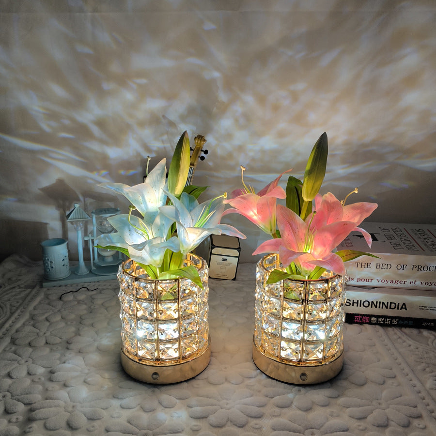 New Luminous Lily Crystal Flowerpot Small Night Lamp Simple And Light Luxury Advanced Sense