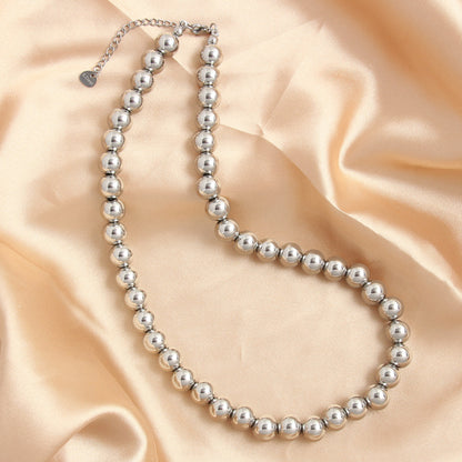 Trending Now at Buy Center: 4-10mm Stainless Steel Beads Silver Beaded Necklace NR114 Silver 10mm