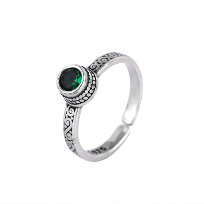 Hot New Items at Buy Center: Retro Fashion Green Zircon Ring Retro Silver J01881 Adjustable Opening