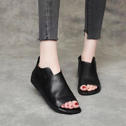 Fresh on the Scene at Buy Center: New Handmade Flat Soft Leather Soft Bottom Cover Heel Roman Shoes Black