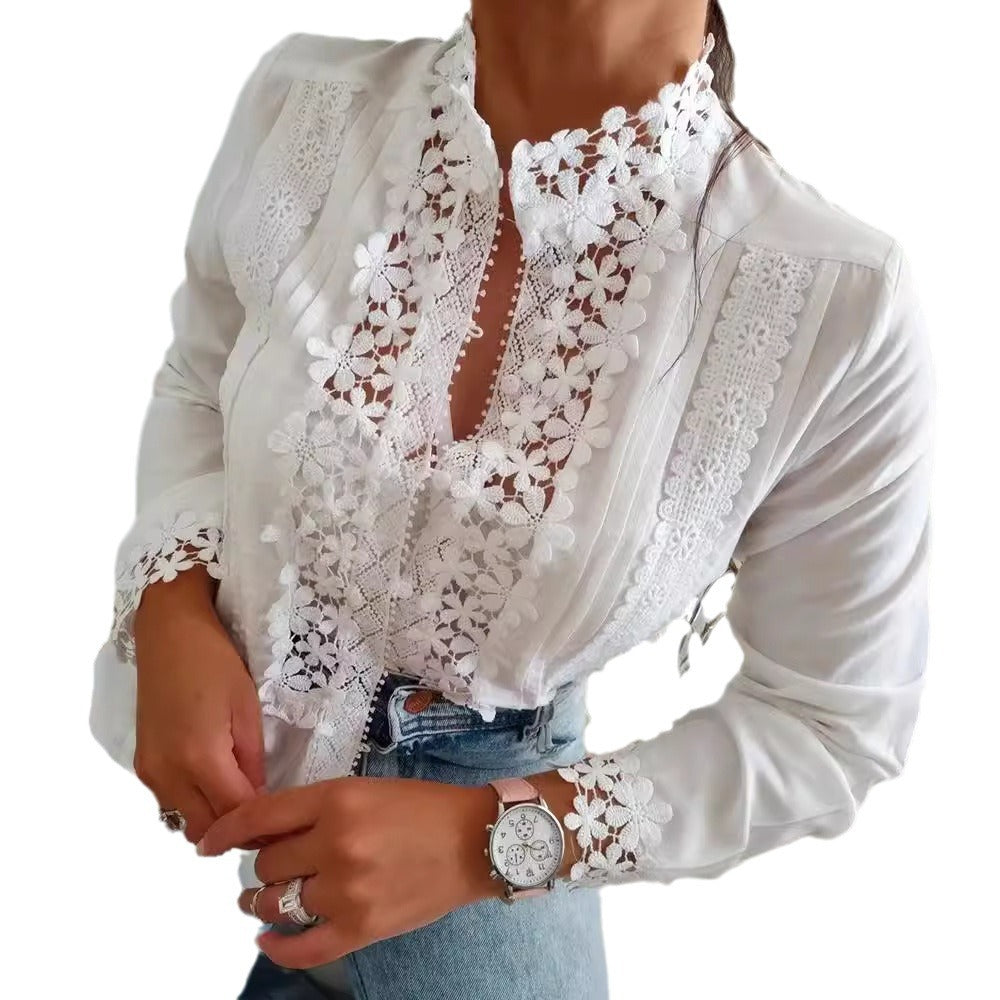 Fresh Arrivals at Buy Center: Women's White Lace Floral Long Sleeve Shirt