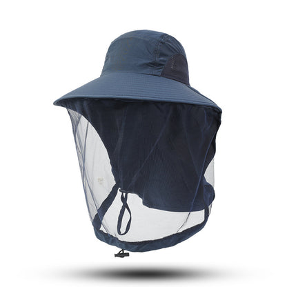 Newly Released at Buy Center: Outdoor Sun Protection Hat Large Brim Sun Protection Mesh GL017 Navy Blue Adjustable