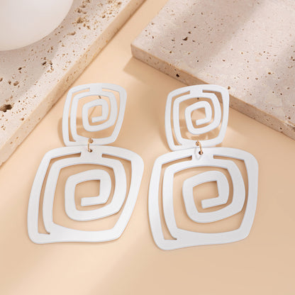 New Irregular Exaggerated Square Spiral Stud Earrings Iron