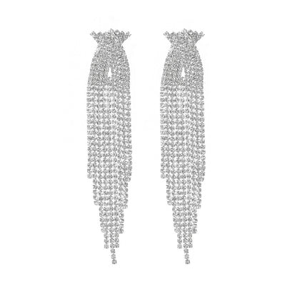 Luxury Sparkling Full Rhinestone Long Fringe Earrings