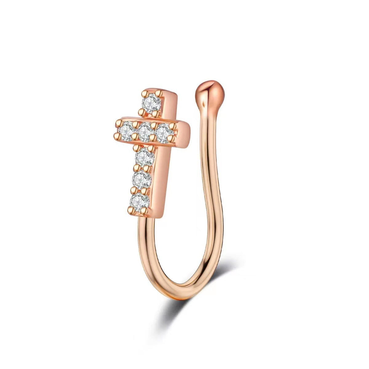 Hot New Items at Buy Center: Women's Cross Without Piercing Diamond Nasal Splint Rose Gold