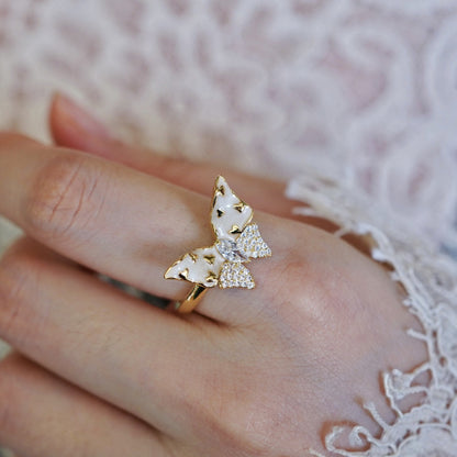 Hot New Items at Buy Center: Enamel Streamer Milky White Romantic Open Ring J5450 Adjustable Opening