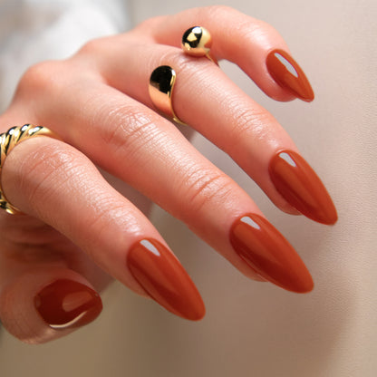 Fresh Arrivals at Buy Center: Pure Color Manicure Fake Nails Almond Glossy Wearable Flame Orange JP3147 Wear Kit