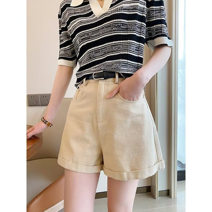 Newly Released at Buy Center: Hong Kong Style Denim Shorts Women's Summer Khaki