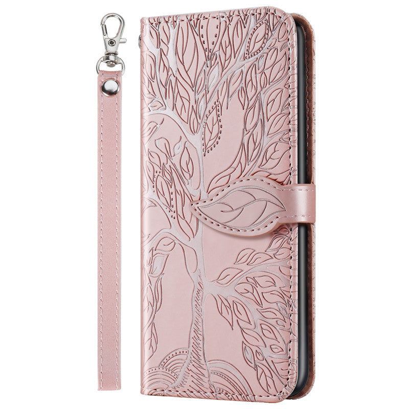 Now Available at Buy Center: Retro Lucky Tree Embossed Leather Phone Case Protective Rose Gold