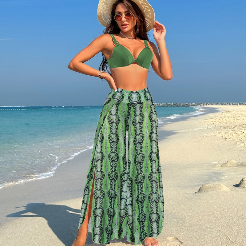 Just Arrived at Buy Center: Swimsuit Women's Bikini Pants Three-piece Suit Army Green Snakeskin Suit