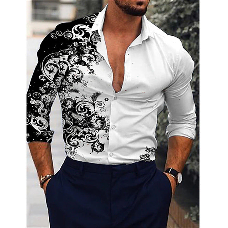 Camisa de manga larga con estampado 3D de degradado para hombre